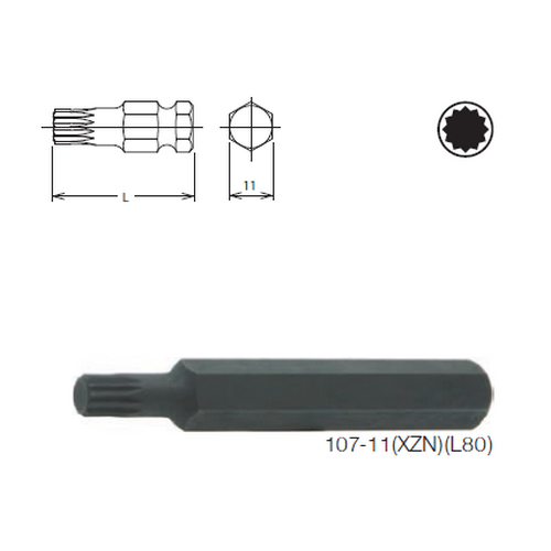 SKI - สกี จำหน่ายสินค้าหลากหลาย และคุณภาพดี | KOKEN 107-11(XZN) ดอกไขควงตอก 12แฉก M10-80mm. แกน 11mm.